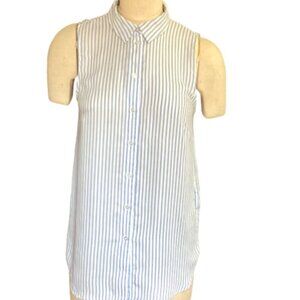 H&M Sleeveless Striped Button-Up Collared Tunic Top Sz 8 Blue & White 55P
